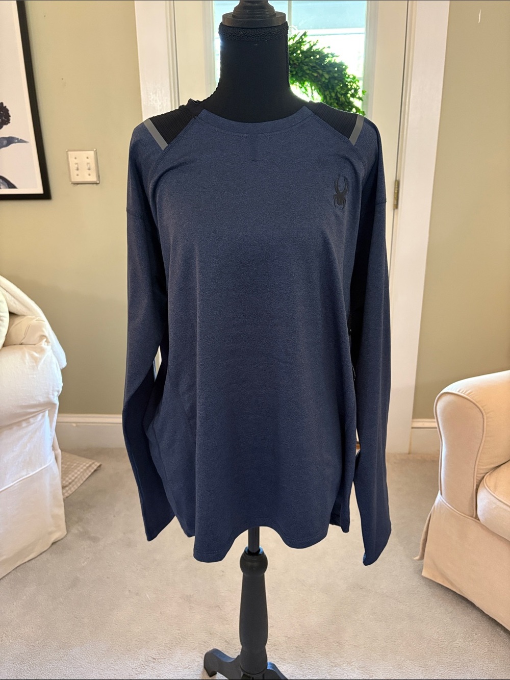 Spyder Men's Long Sleeve Performance Shirt - Navy Blue with Black Accents